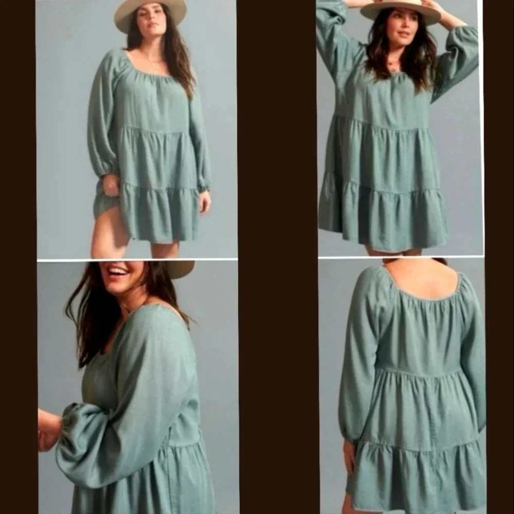 Anthropologie Amadi Verity Tiered Tunic Dress Sage Green Boho Size‎ XS